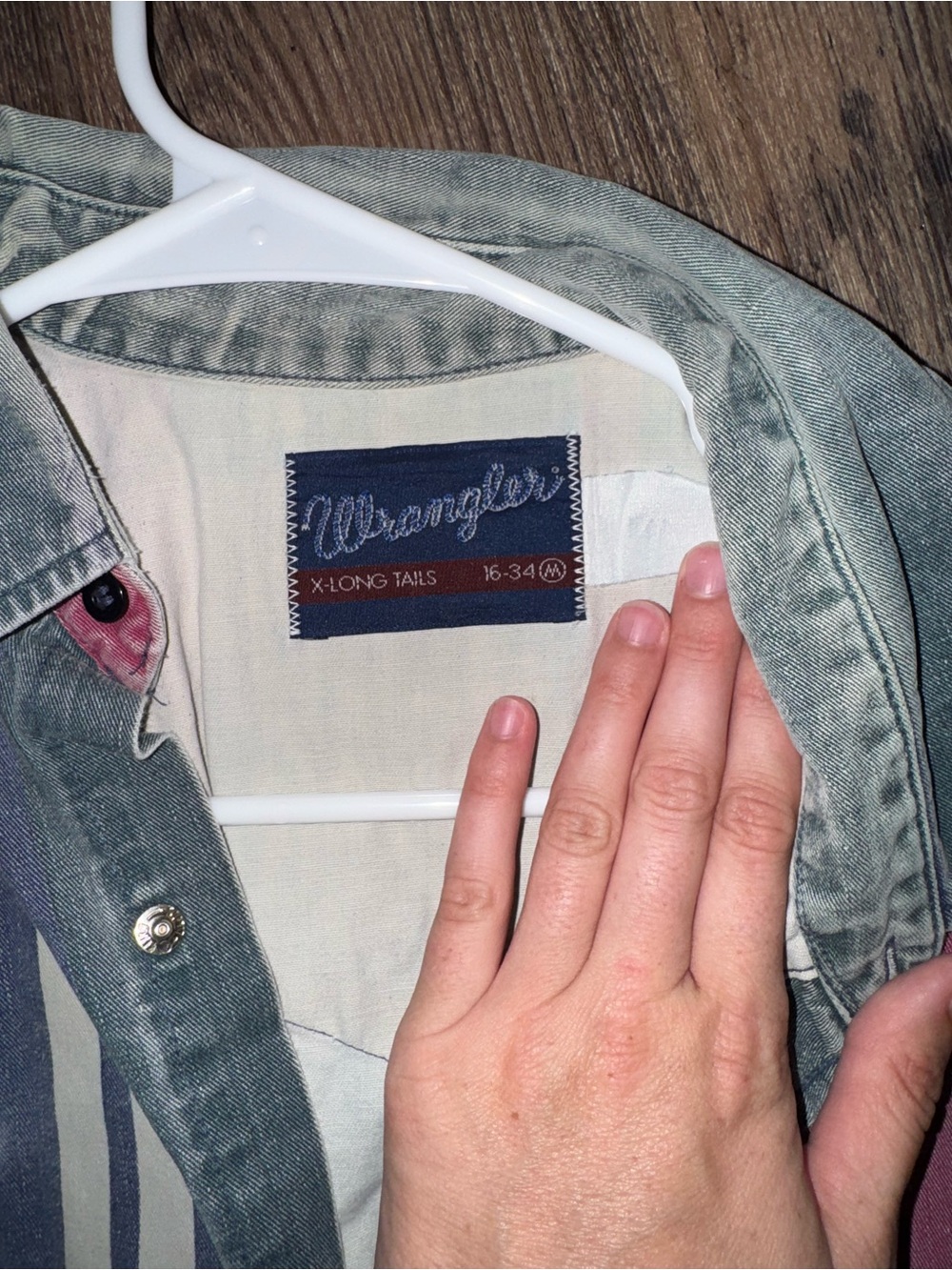 Wrangler Striped Denim Shirt in Blue, green, & faded red - Picture 2 of 4